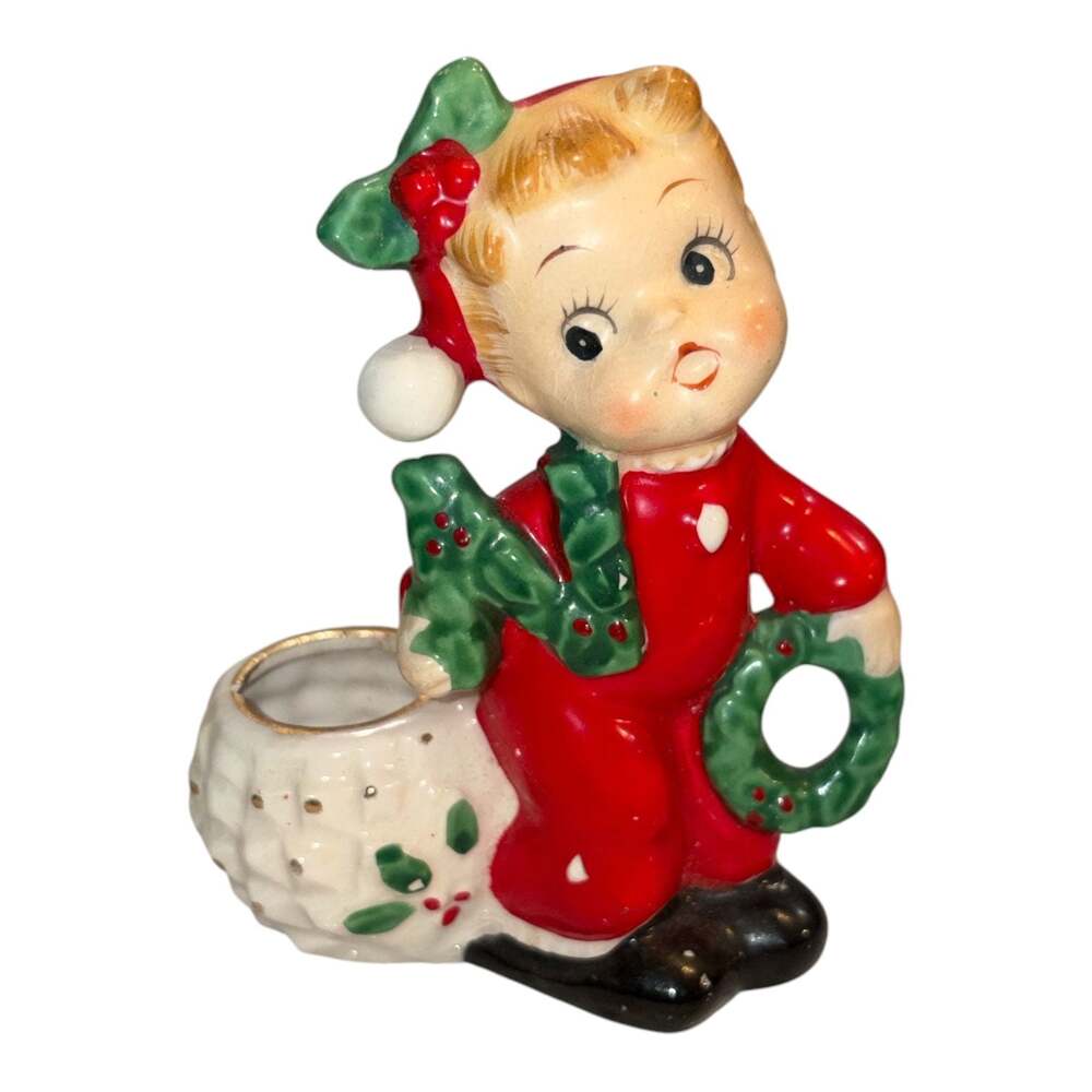 Vtg Commodore Christmas Pajama Girl NOEL Candle Holder- Letters N And O Repaired